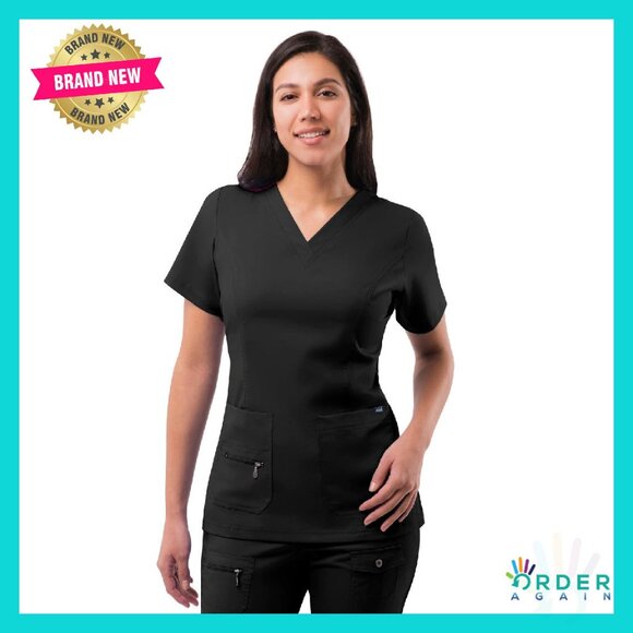 Tailored V-Neck Scrub Top Professional Soft Stretch Medical Workwear Elegant